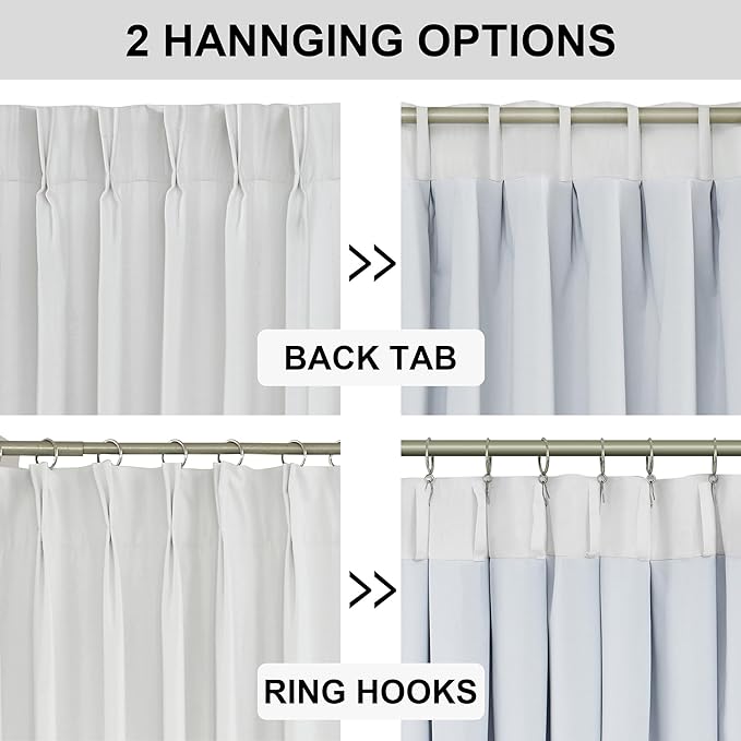 Vision Home White Pinch Pleated Full Blackout Curtains 60 inch Wide Thermal - Image 6