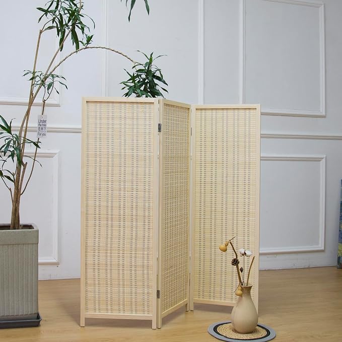 3 Panel Short Room Divider Screen, Small Bamboo Panel Divider - Image 3