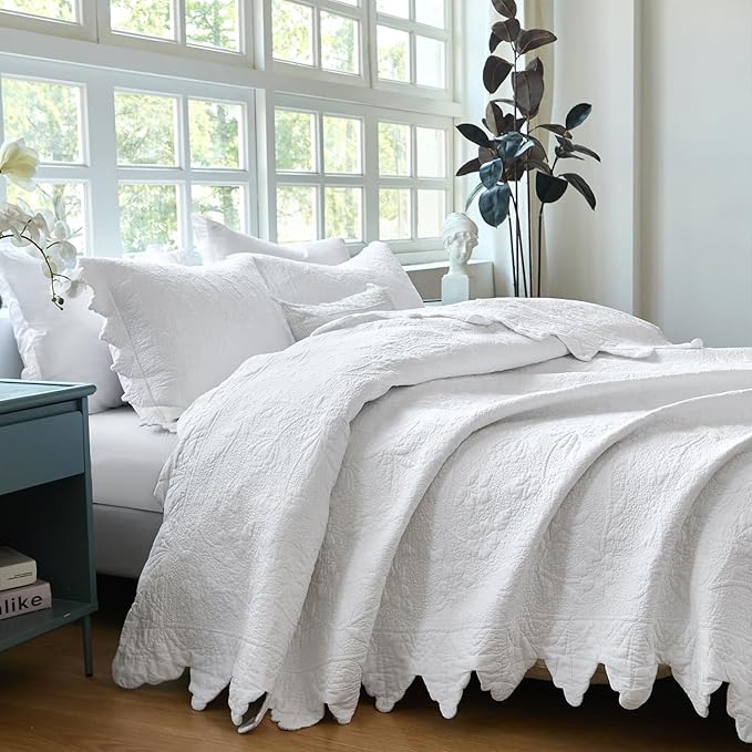 Brandream White Quilt Set King Size Quilt Bedding Set Cotton Luxury Matelasse by Brandream
