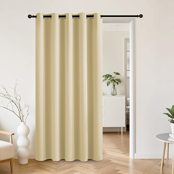 RYB HOME Beige 100% Blackout Curtain, Bedroom Patio Sliding Glass Door Drape | by RYBHOME