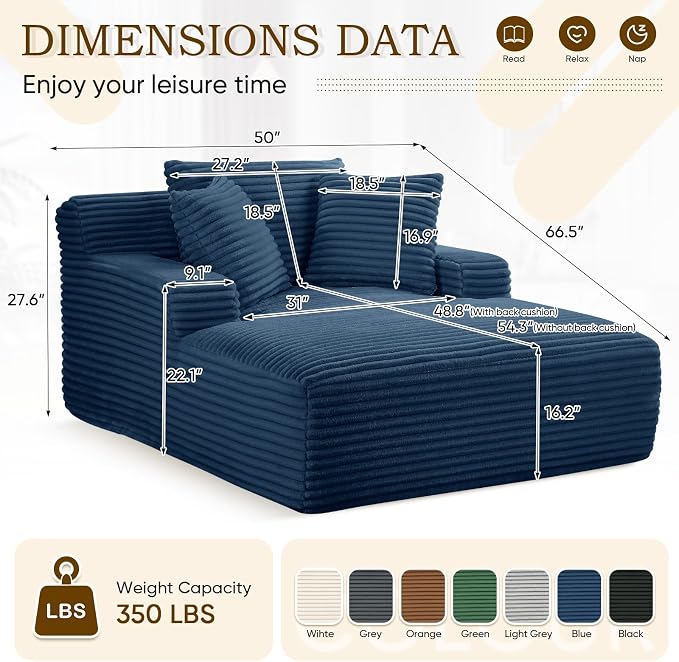Oversized Chaise Lounge Chair Indoor, Comfy Fluffy Cloud Couch, Modern Deep - Image 2