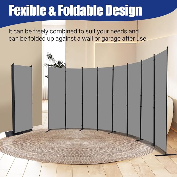 8 Panel Folding Privacy Screen, 14.67ft Wide Partition Room Dividers Panel | - Image 4