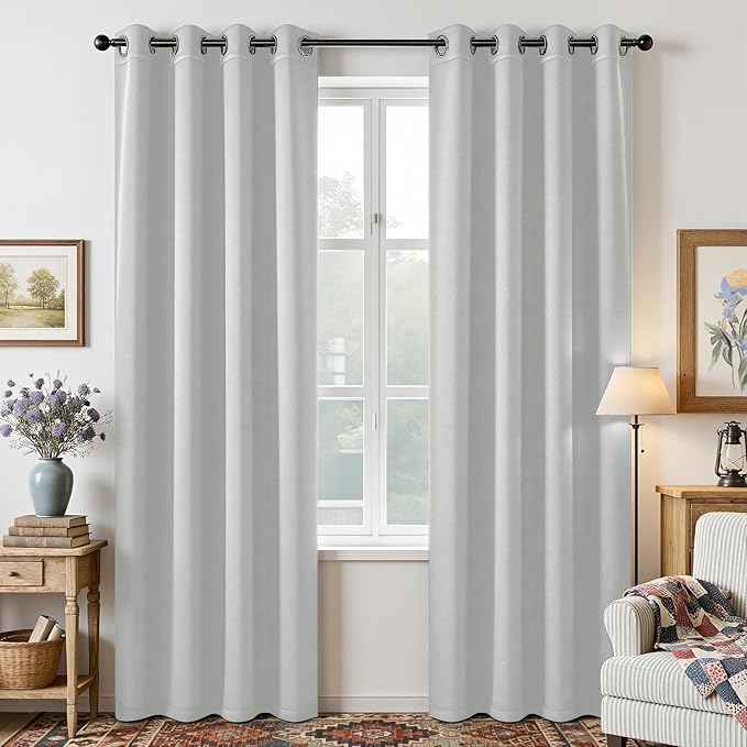 Joydeco White Curtains 90 Inches Long 2 Panels Set, Thermal Insulated Long by JOYDECO