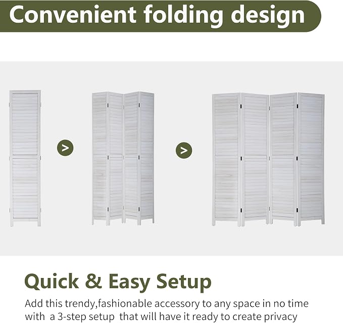 FDW 4 Panel Wood Room Divider 5.75 FT Tall Privacy Screen Folding Partition - Image 6