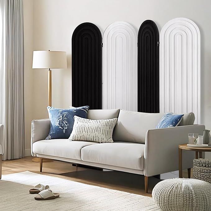 4 Panel Arched Room Divider Screen Folding Privacy Screen, Mix | Paulownia Wood - Image 7