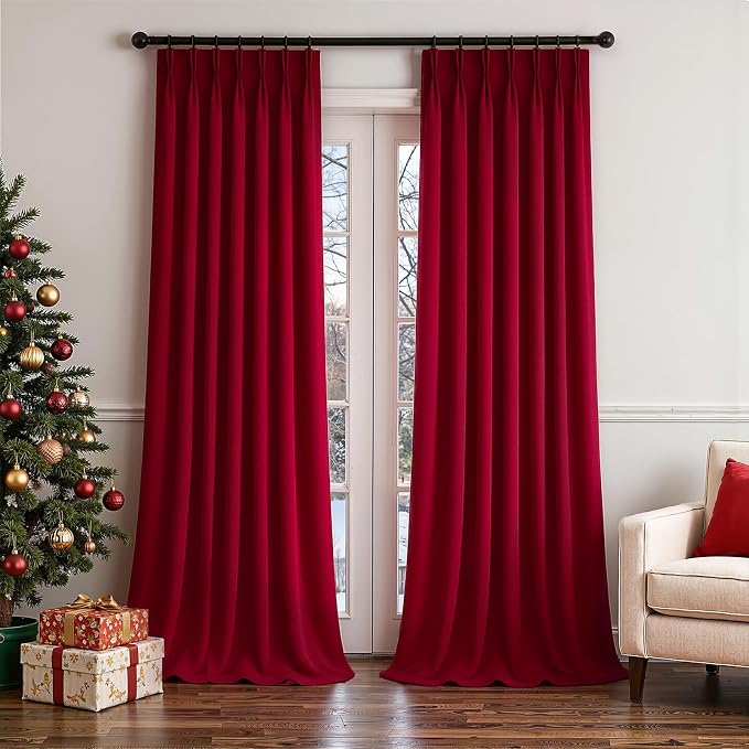 Christmas Red Velvet Curtains 96 Inches Long, Pinch Pleated Blackout Thermal by Unknown