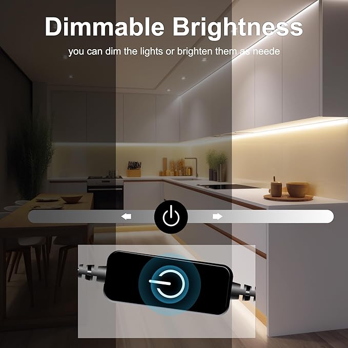 Pandery COB LED Strip,LED Strip Lights 3M/9.84ft,Touch Dimmable LED Strips,CRI90+,4000K Natural White cob led,1600LEDs,24V LED Tape Lights,Indoor for Bedroom, Kitchen, TV, Mirror,Cabinet