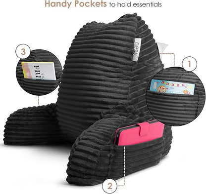 Nestl Reading Pillow with Shredded Memory Foam, Luxe Cut Plush Back Pillow for Sitting Up in Bed, Back and Arms Adjustable Support for Adult & Teens, Backrest Pillows with Washable Cover Dark Grey