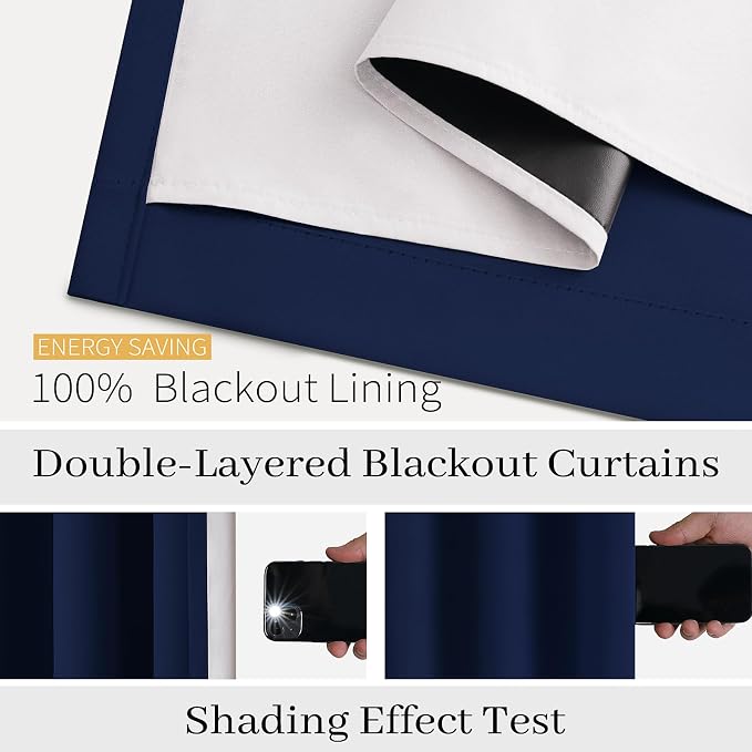 COSVIYA Navy Blue 100% Blackout Curtains - Image 3