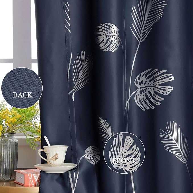 Silver Blackout Curtain for Bedroom 100W x 84L Inch Elegant Silver Palm Tree - Image 5