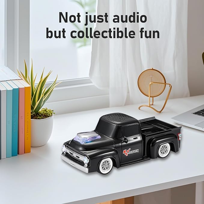 WSTER WS-538 Retro Pickup Truck Bluetooth Replica Speaker – Portable Wireless Car Model Speaker with FM, TWS, LED Party Lights, USB/TF Playback, Built-in Microphone, Type-C, Surprise Gift(Black)