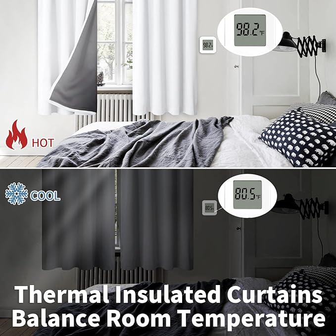 BGment White Blackout Curtains for Bedroom 63 Inch Long 2 Panels | Thermal - Image 4