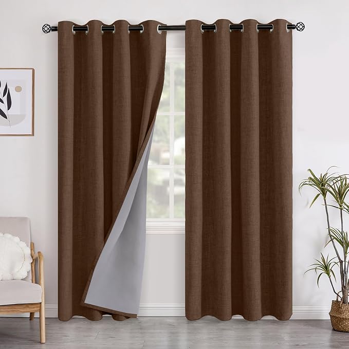 YoungsTex Brown Linen Blackout Curtains 84 Inches Long by YoungsTex