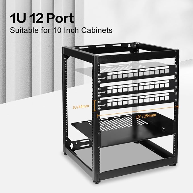 PBAEGAV 12 Port Patch Panel Blank UTP/STP 1U 19“ Keystone Patch Panel with Cable Management and Support Bar Compatible with LC/SC/ST/FC/USB/HDMI Keystone Jack(12 Port)