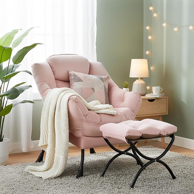 Welnow Lazy Chair with Ottoman, Reading Chair with Footrest, Foldable Footrest - Image 8