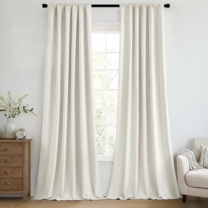 MIULEE 100% Blackout Back Tab Pleat Linen Curtains 50" Wx90 L, Ivory | 2 Panels by MIULEE