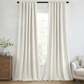 MIULEE 100% Blackout Back Tab Pleat Linen Curtains 50" Wx90 L, Ivory | 2 Panels by MIULEE