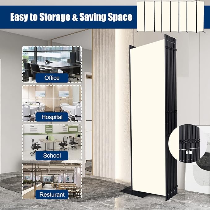 Room Divider 8 Panel-176''Wide, 6FT Room Dividers and Folding Privacy Screen | - Image 4