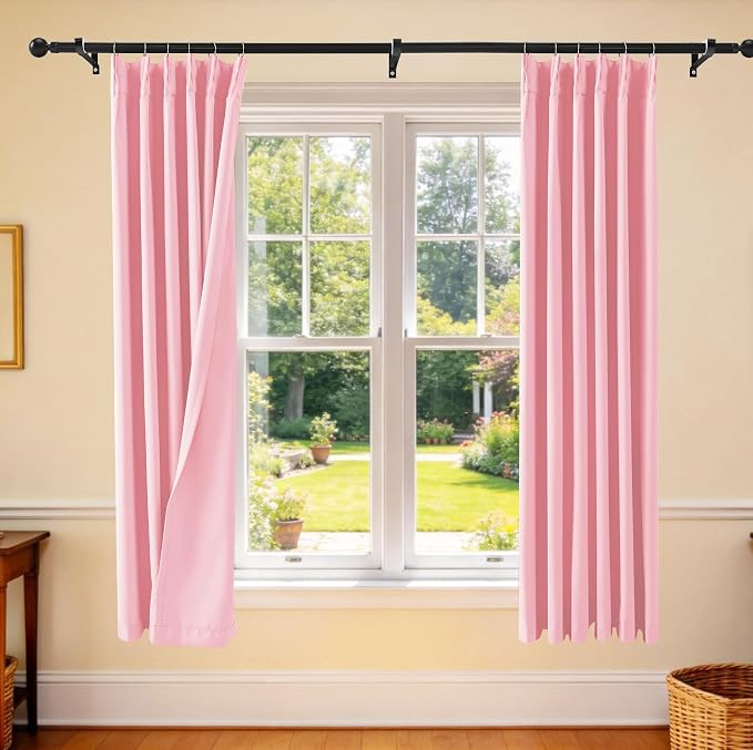 Etherealveil Hot Pink Pinch Pleated Blackout Curtains 2 Panels 40"x72" | Back by Etherealveil