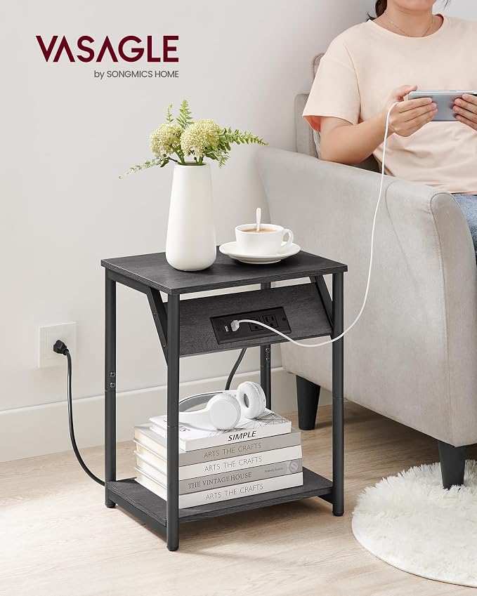 VASAGLE End Table with Charging Station, Small Side Tables - Image 2