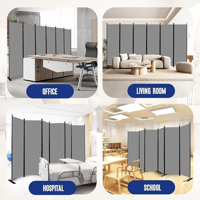 6 Panel Folding Privacy Screen, 11ft W x 6ft H Partition Room Divider Panel | - Image 6