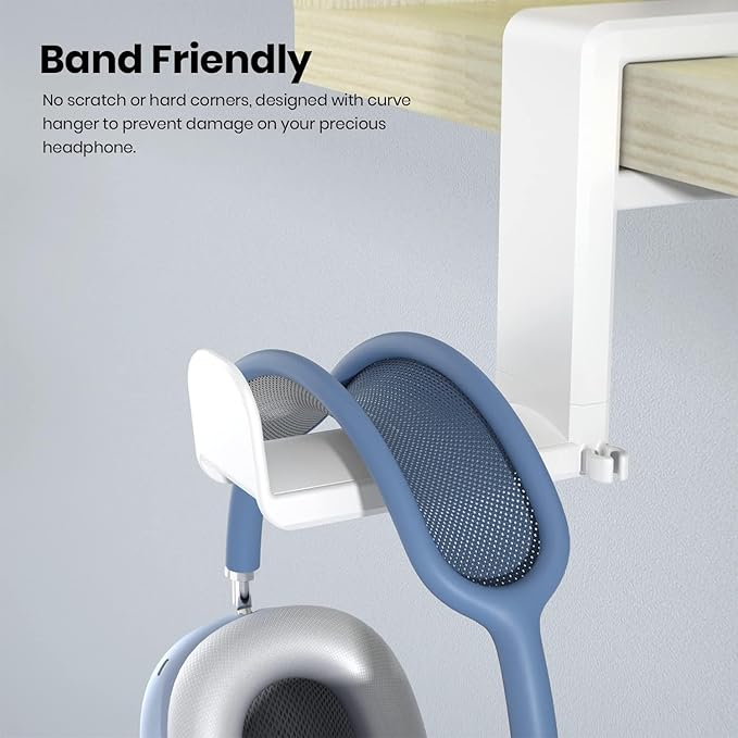 Rotating Headphone Stand - EURPMASK PC Gaming Headset Stand, Adjustable Clamp-on Headphone Holder, Headphone Hanger Hook Under Desk with 360 Degree Swivel&Cable Clip Organizer - White, 2 Pack