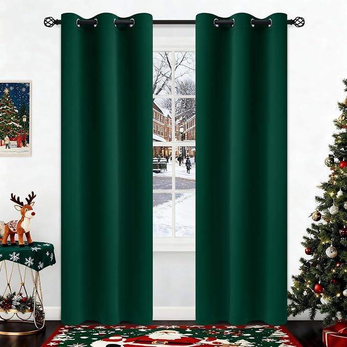 COSVIYA Grommet Room Darkening Dark Green Curtains 84 inch Long by COSVIYA
