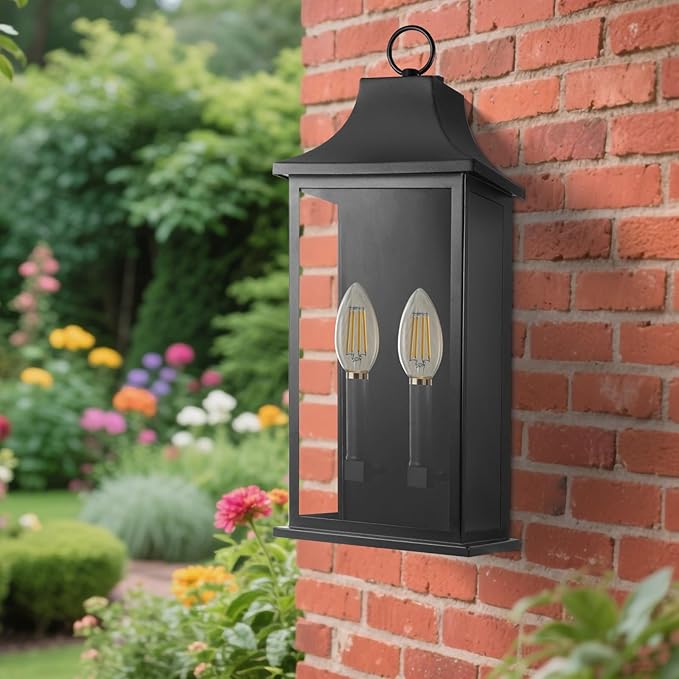 Dusk to Dawn Outdoor Lighting, Black Exterior Lighting Fixtures, 20.6’’ Outdoor Wall Sconce, IP65 Waterproof, Weather-Resistant, Outside Lights for House, Porch, Garage – E12 Bulbs Not Included