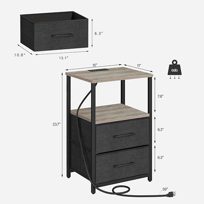 TUTOTAK Nightstands Set of 2, LED End Table - Image 3