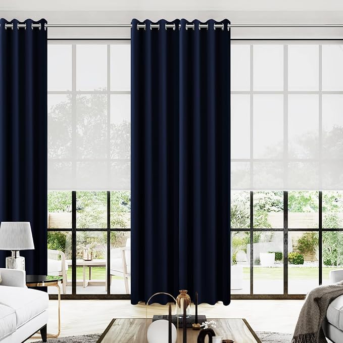 KOUFALL Navy Blue Drapes 96 Inch Long 2 Panels Window Treatments Curtains by KOUFALL