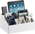 PU Leather Desk Organizer, Remote Control Holder, Ivory | Luxury Nightstand by MEIBOOCH