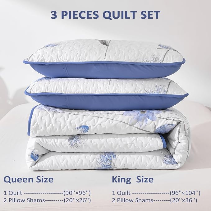Dinjoy Quilt Set Queen, Flower Bedspread Coverlet Set - Image 6