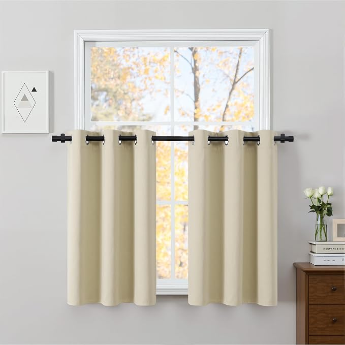 NICETOWN Cream 100% Short Blackout Curtains 36 Inch Length by NICETOWN
