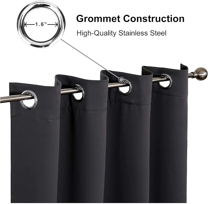 CUCRAF Dark Grey Blackout Curtains 54 inch Length, Thermal Insulated Room - Image 3