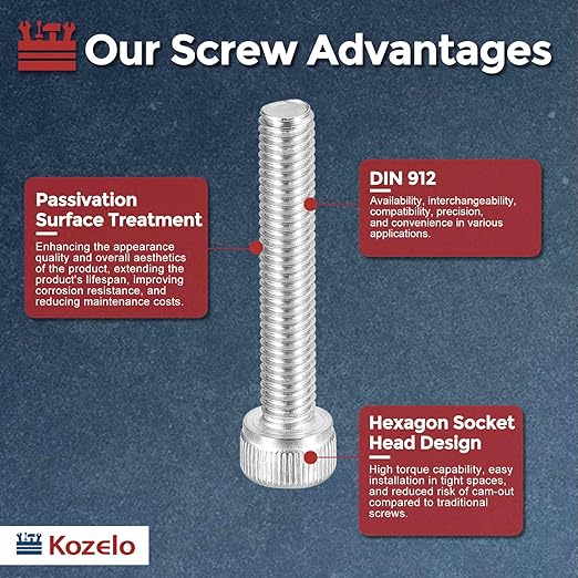 Kozelo 30pcs Socket Head Cap Screws - [M5-0.8 x 30mm] 304 Stainless Steel Allen Socket Drive for Electrical Motor 3D Printing Fan Engine Replacement Use, Silver