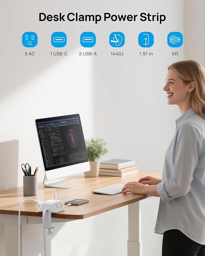 TROND Desk Clamp Power Strip, Desk Mount Charging Station - Image 2
