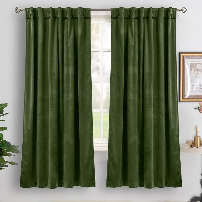 BGment Velvet Curtains for Bedroom, 2 Panels, Dark Green Blackout Curtains | 52 by BGment