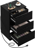 Nightstand with Charging Station and Hidden Drawer, Modern Night Stand by Draelibor
