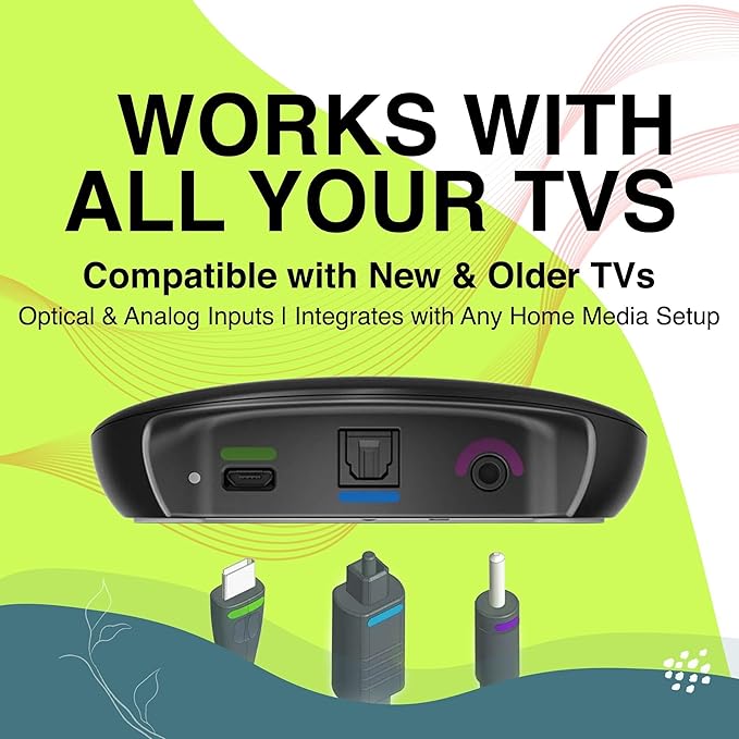 TV Streamer for Bluetooth Hearing Aids – Wireless Audio Transmitter with Digital Stereo, Easy Pairing, Optical & Analog Inputs, Supports Multiple Pairs