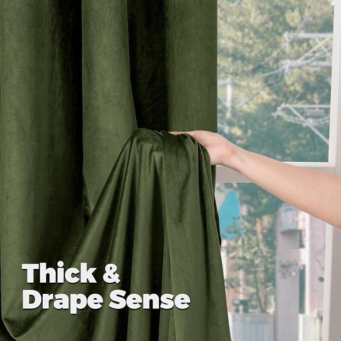 BGment Dark Green Luxury Velvet Blackout Curtains - Image 8