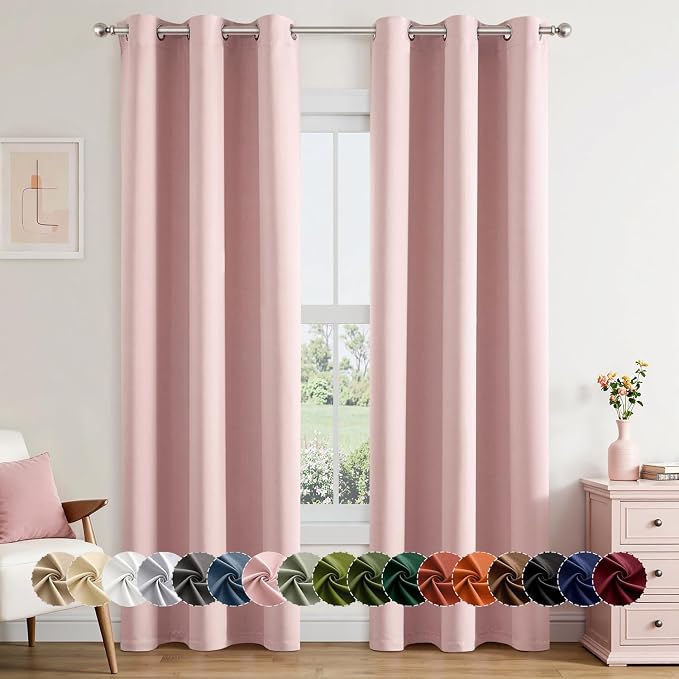 MIULEE Blackout Curtains for Bedroom 2 Panels 40 x 86 Inch Long Pink | Thermal by MIULEE