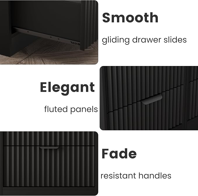 Fluted Nightstand Set of 2, LED Nightstand - Image 8