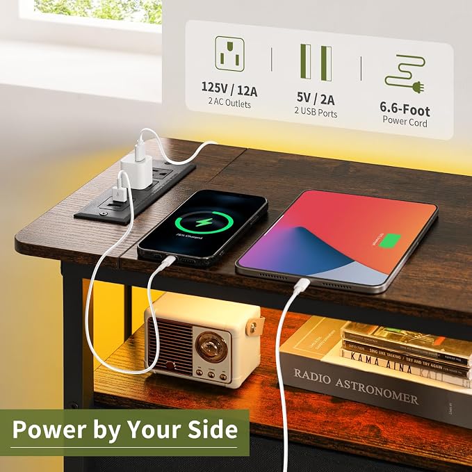 Yoobure End Table with Charging Station, LED Narrow Side Table Bedside Table - Image 5