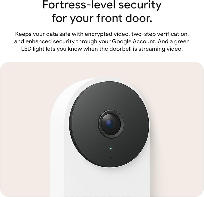 Google Nest Doorbell (Wired, 3rd Gen) - 2K Video and Gemini, Live View, Night Vision, 2-Way Audio - Works with Google Home - 2025 Model - Snow