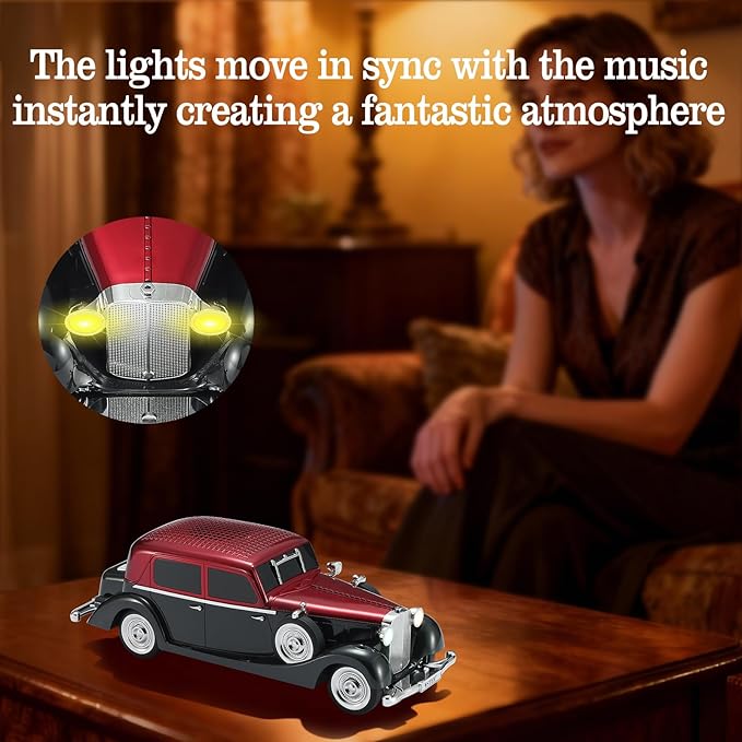 WSTER Vintage Car Bluetooth Speaker, Retro Classic Model with Powerful Sound, Built-in Mic, TWS Dual Pairing, Multi-Interface Output, Portable Wireless Outdoor Speaker for Parties & Beach (RED)