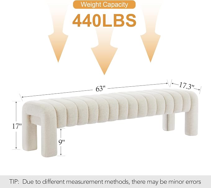 63" Upholstered Bed Bench, Linen Beige | Channel Tufted, Entryway Accent Window - Image 2
