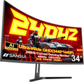 SANSUI 34 Inch 240Hz Ultrawide Curved Gaming Monitor UWQHD 3440×1440, 21:9 2K Curved Monitor 1500R,HDR400,Fast VA, PIP/PBP,AI Crosshair,AIPQ(Visual Enhance),MPRT 1ms,HDMI2.1*2,DP1.4*2(DP Cable Incl.)