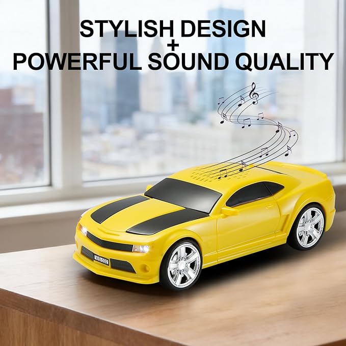 WSTER Classic Sports Car Model Bluetooth Speaker, Portable Wireless Outdoor Speaker with HD Sound, TWS Pairing, Truck Bluetooth Speaker, Parties & Home Audio (Yellow)