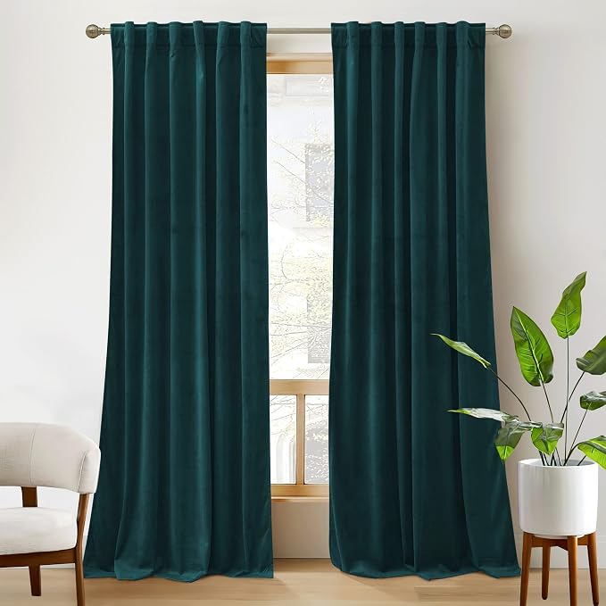 RYB HOME Teal Velvet Blackout Curtains 96 inches by RYBHOME