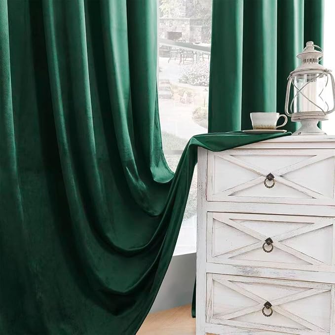 Timeper Green Velvet Curtains 84 inches 2 Panels, Back Tab & Rod Pocket - Image 6